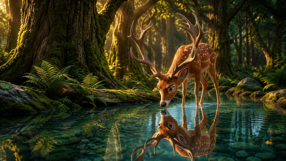The Beautiful Antlers of the Deer There was a deer who did not like living with the herd. He always stayed away from his companions and wandered alone. One day, the deer was grazing on fresh green grass near a river. After eating, he went to the river to drink water. The water was as clear as glass. When he looked at his reflection, he thought, “Wow! How beautiful my antlers are! They look like a crown on my head. But my legs are so thin! They make me look awkward, and that makes me unhappy.” Because of pride in his large and beautiful antlers, he stayed away from other deer and often made fun of their smaller antlers. One day, while grazing, he suddenly sensed danger. Before he could understand what was happening, two fierce cheetahs came running toward him at great speed. The deer immediately ran as fast as he could. The cheetahs chased him closely. To save his life, he ran with all his strength. His thin legs helped him a lot, and he managed to get far ahead of the cheetahs. Soon, he reached a dense forest. Suddenly, he felt as if something had grabbed him. He realized that his antlers were stuck in the branches of a tree. He struggled hard, but he couldn’t free himself. At that moment, he understood, “I thought my thin legs were weak, but they saved my life. And the antlers I was so proud of have become my enemy.” Finally, with a stroke of luck, one of his antlers broke, and he managed to escape using his thin legs and saved his life. Moral: 👉 Do not judge usefulness by appearance. 👉 Something that looks beautiful may still bring trouble, so always be careful.