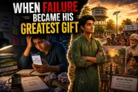 Split-screen thumbnail showing Aman devastated after exam failure on one side and confidently inspiring a community through his artwork on the other.
