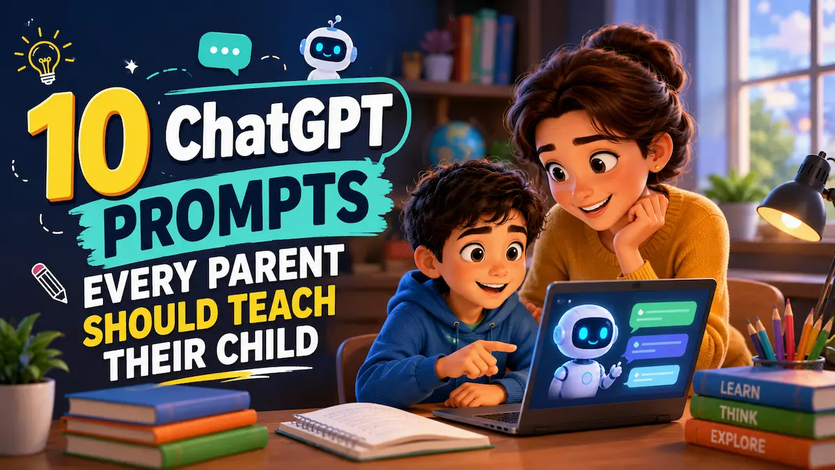 Parent and child using ChatGPT together on a laptop while learning at home with AI guidance.