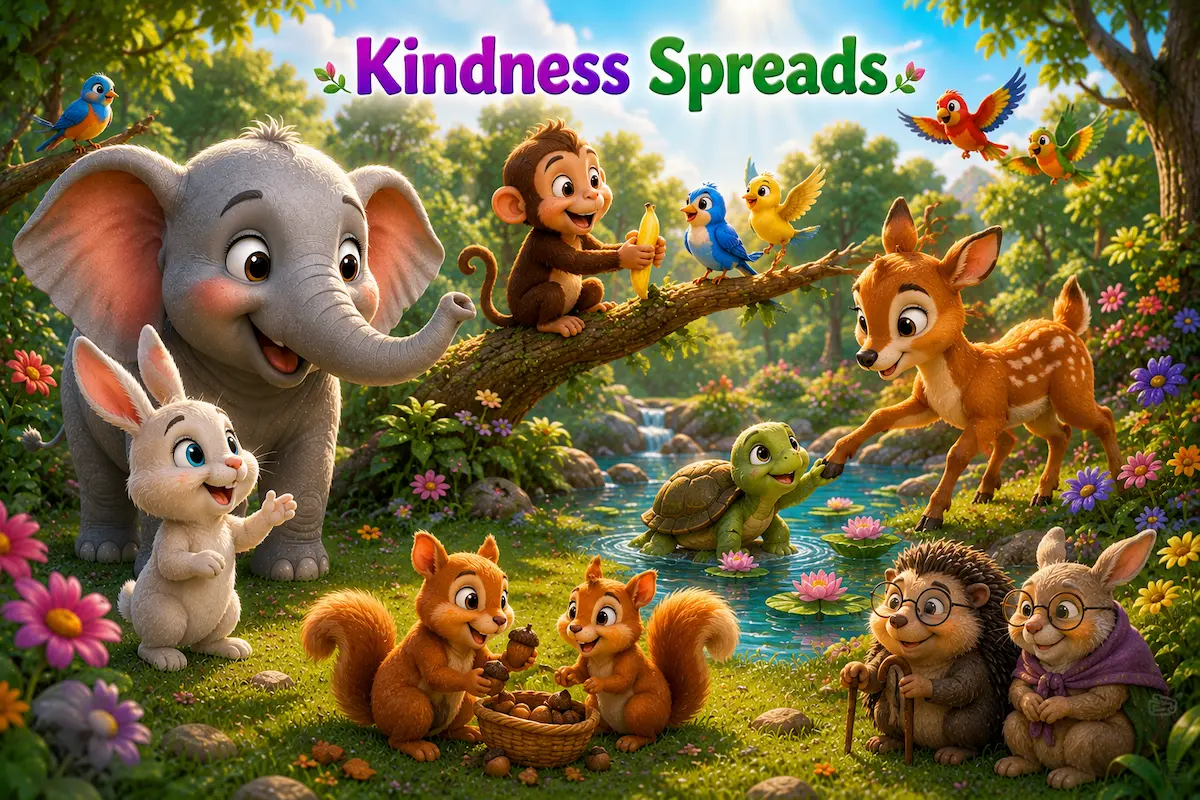 Kindness Spreads Forest animals helping one another after being inspired by Ellie the little elephant.
