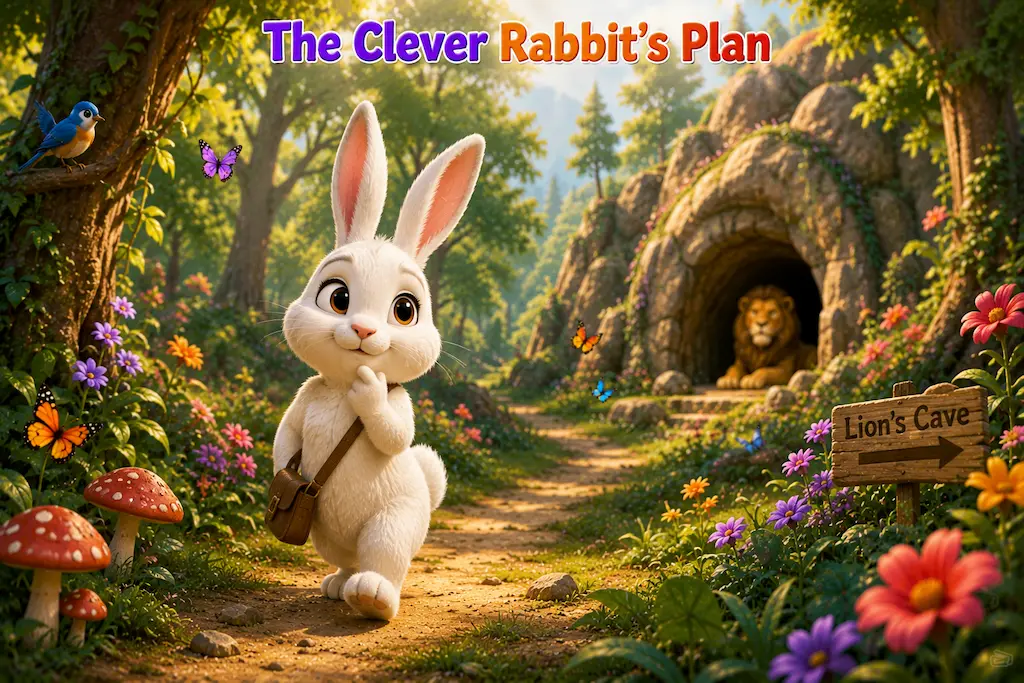 The Clever Rabbit’s Plan Clever rabbit Rosie walking through the forest while thinking of a smart plan