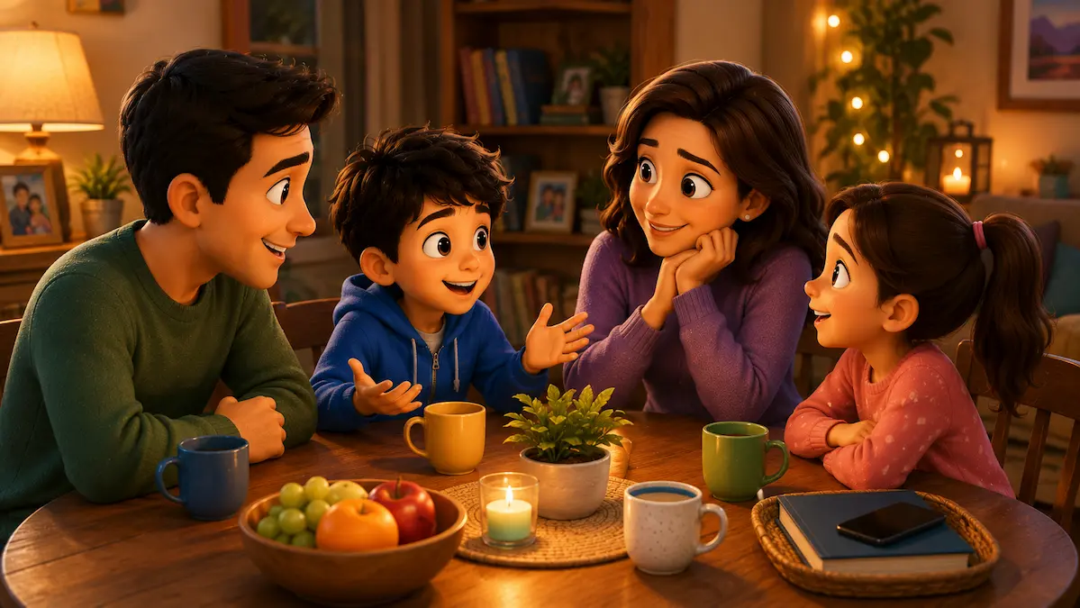 Family Conversations Matter Family talking together without digital devices