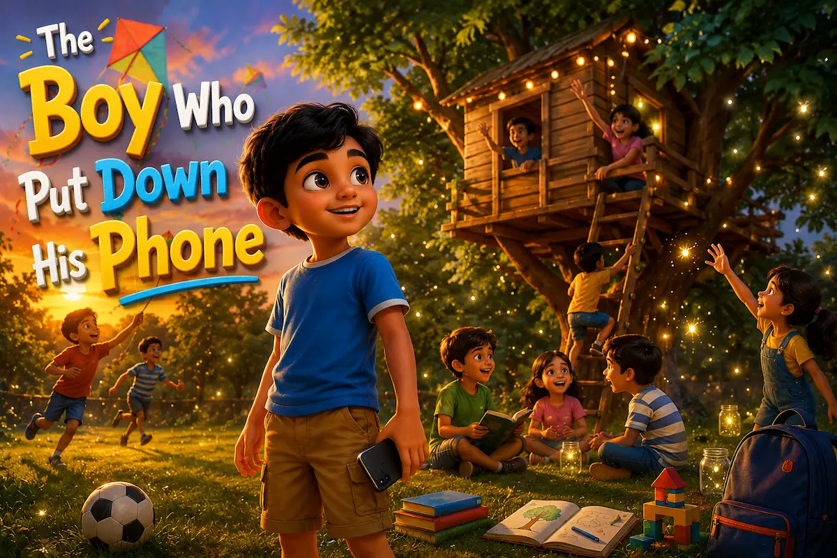 Aarav discovers the joy of real-world adventures after putting down his phone in this motivational story for children.