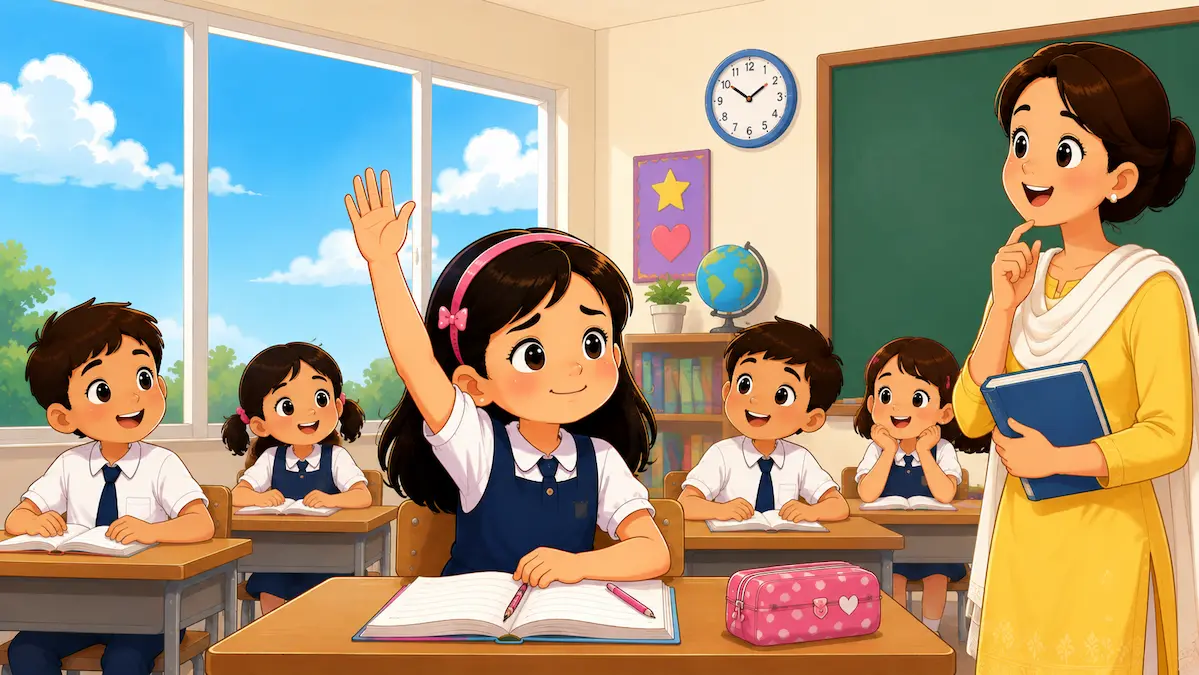 Anaya nervously raises her hand in class for the first time.