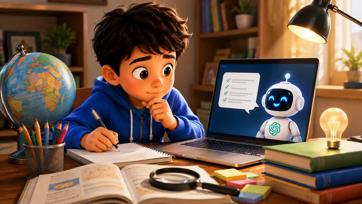 Think First, Ask AI Second Child thinking and solving a problem before using AI