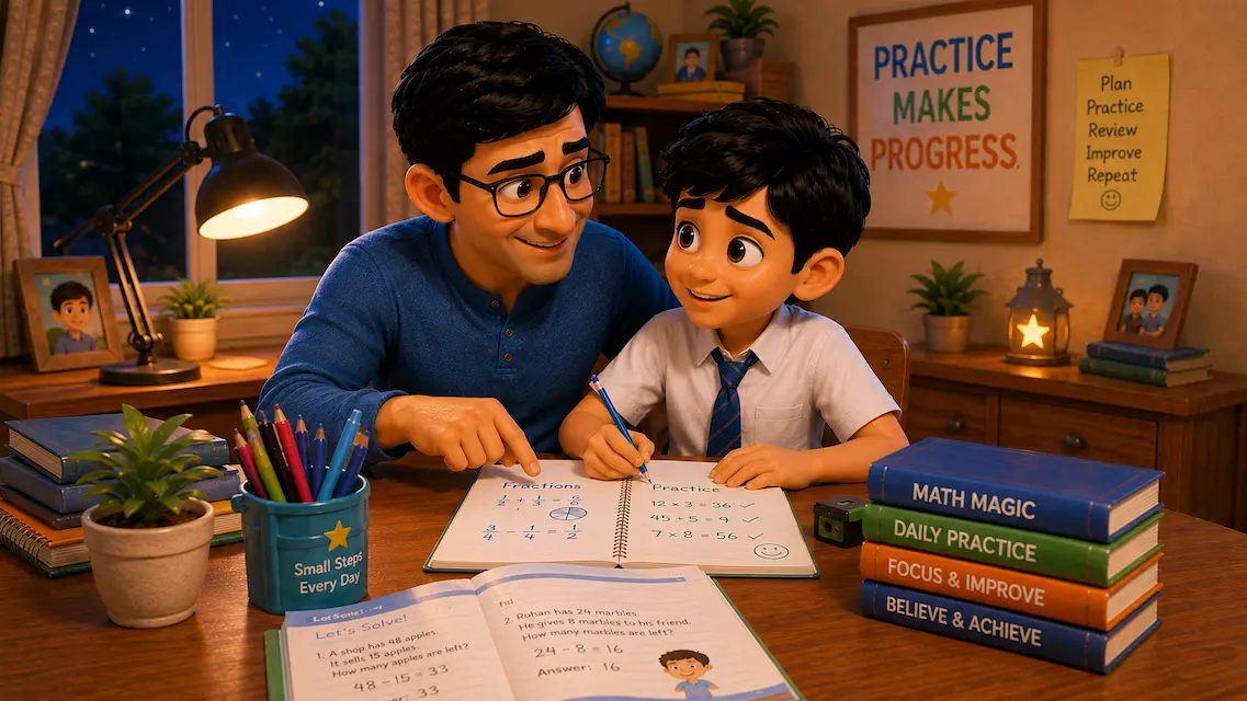 Father and Son Practice Mathematics Together Father and Son Practice Mathematics Together