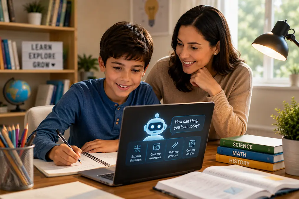 Child using AI as a homework learning tool