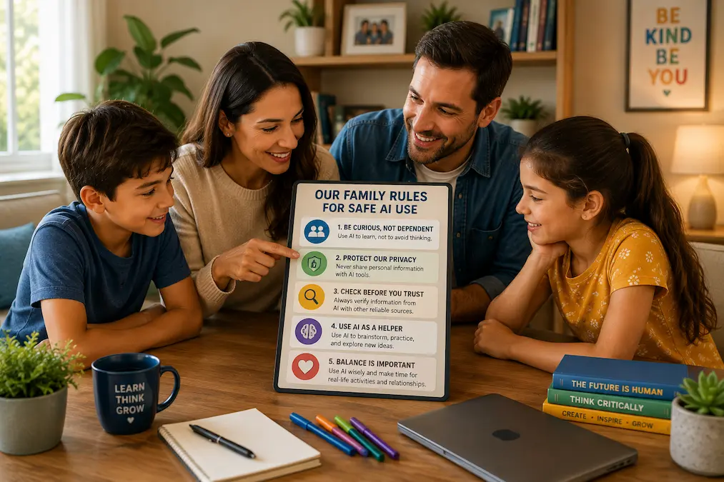 Family discussing safe and responsible AI use
